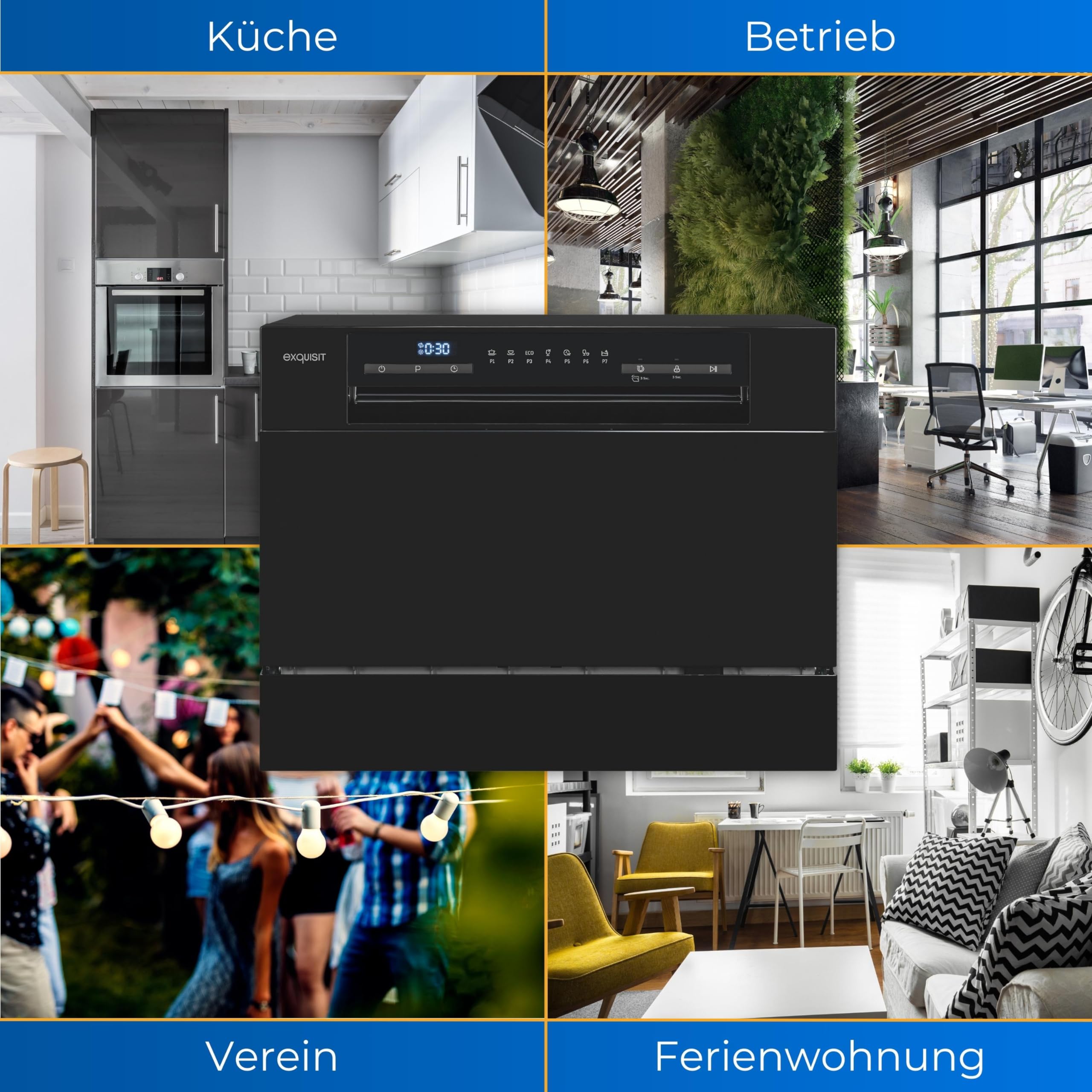 Exquisit Tischgeschirrspüler GSP206-030D schwarz 55 cm freistehend 6 Maßgedecke LED Display