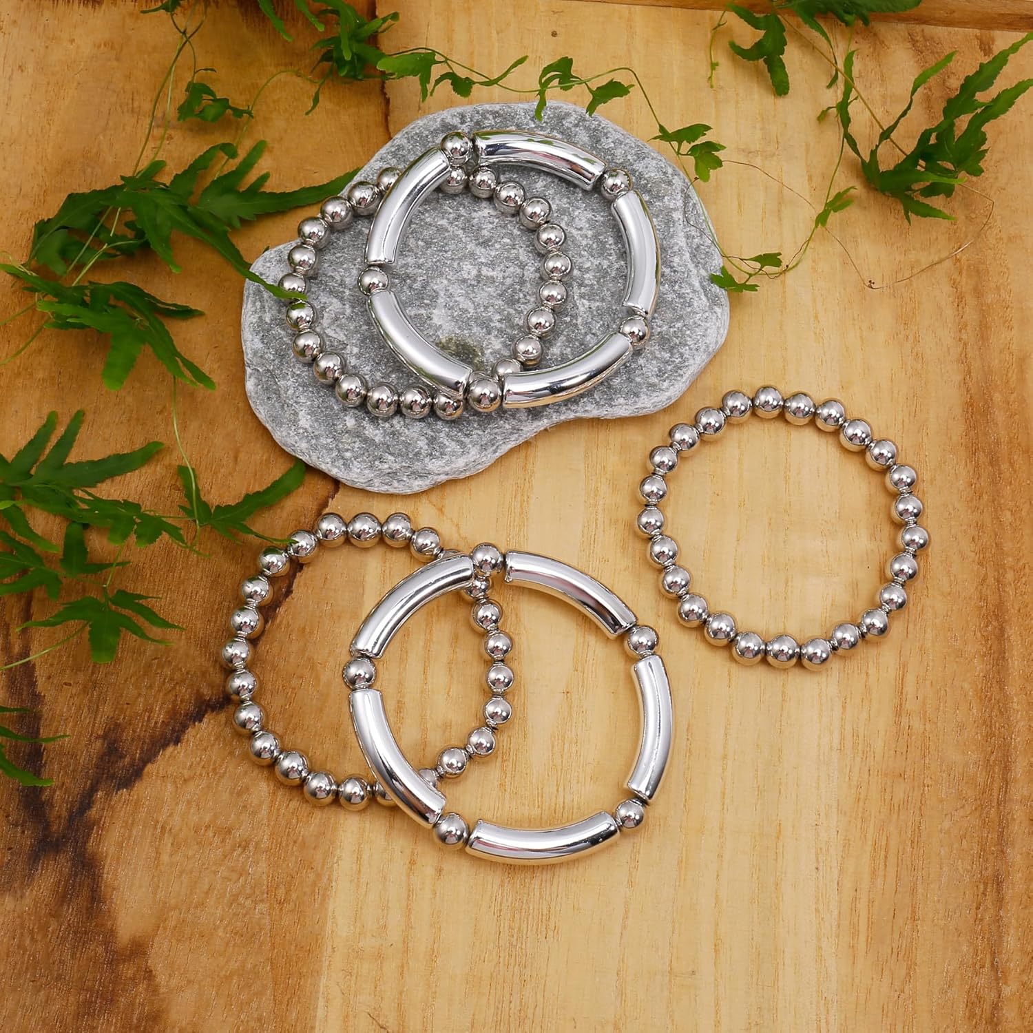 Elegance 11 designs Chunky Stackable Gold Bangle Stretch Bead Bracelets For Women Beaded Plated Stack Bracelet - Image 7