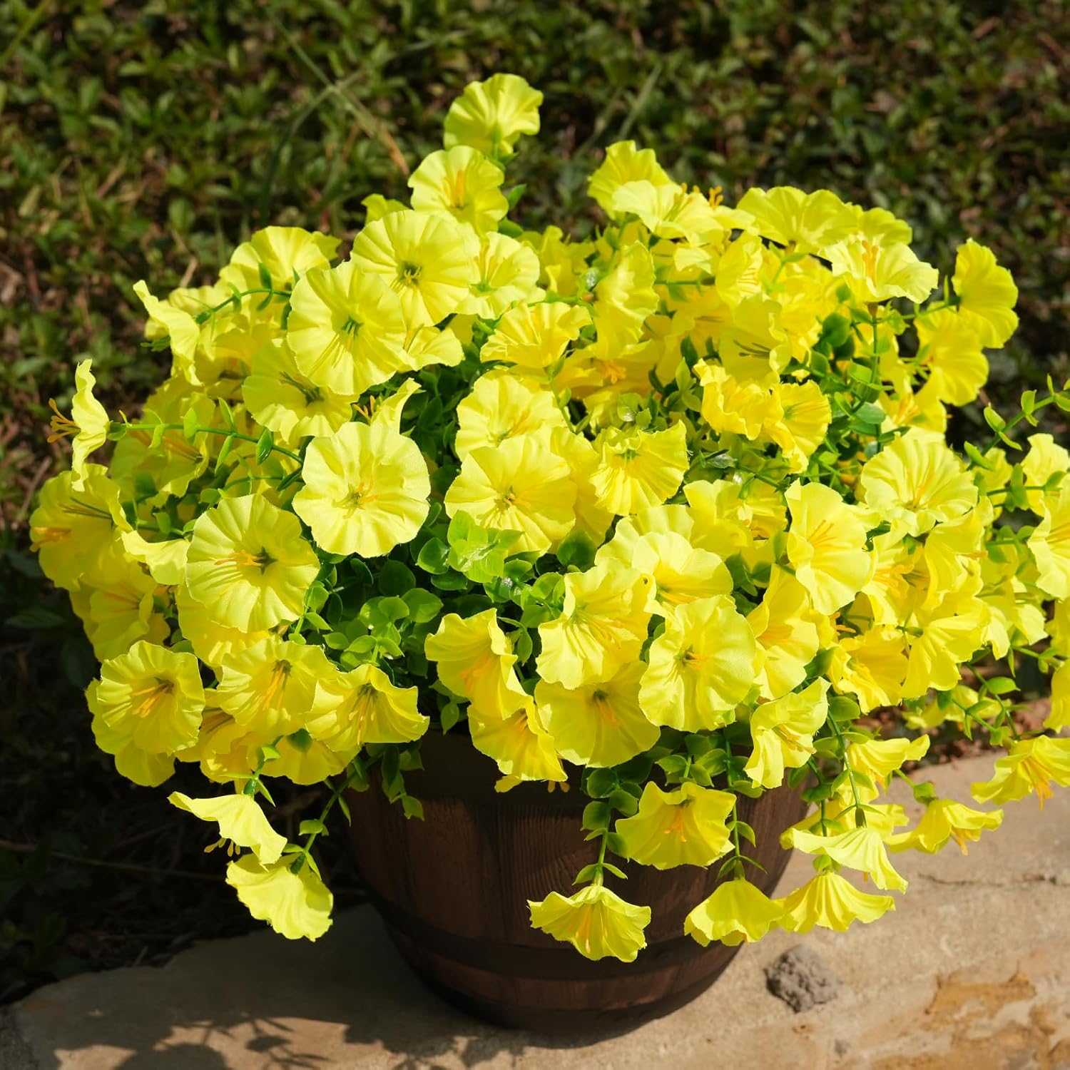 Artificial Flowers for Outdoor, UV Resistant Fake Plants Outside Decoration, 14 Pcs Realistic Silk Morning Glory Faux Flowers for Porch Patio Gardens Home Decor(Yellow)