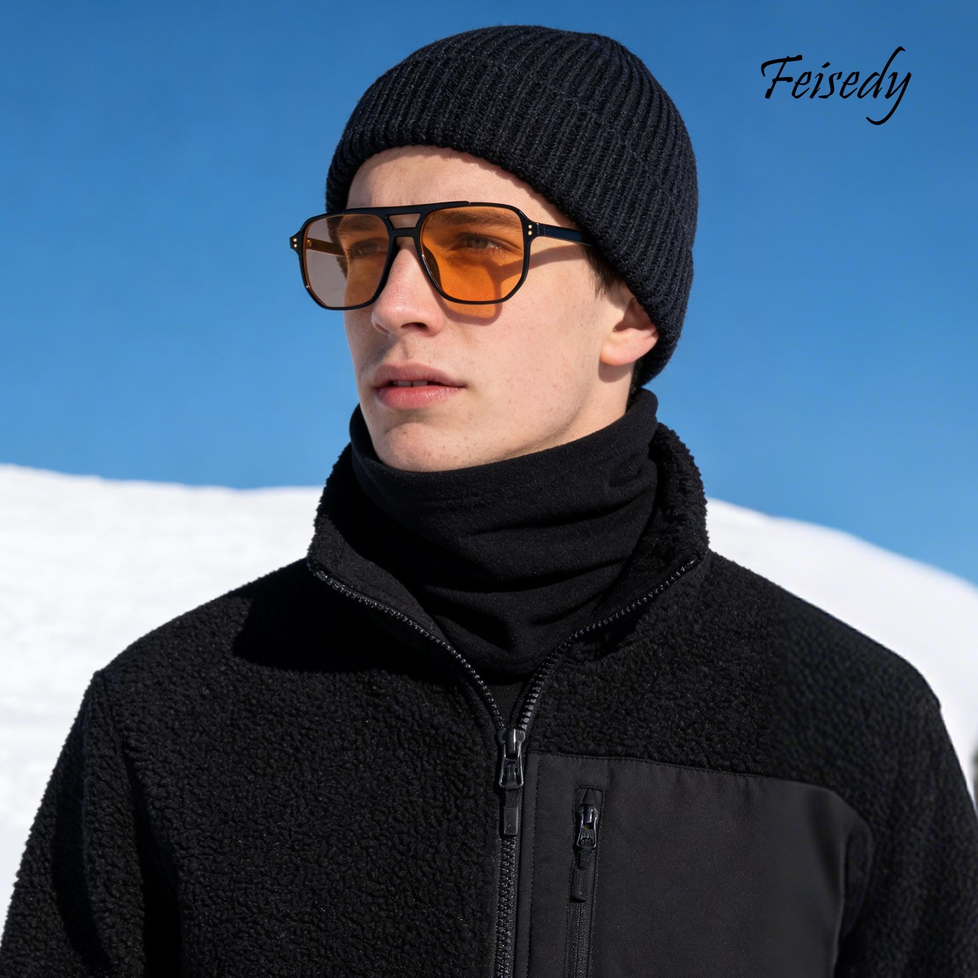 Gafas de Sol FEISEDY Retro 70s Cuadradas Vintage Doble Puente Protección UV400
