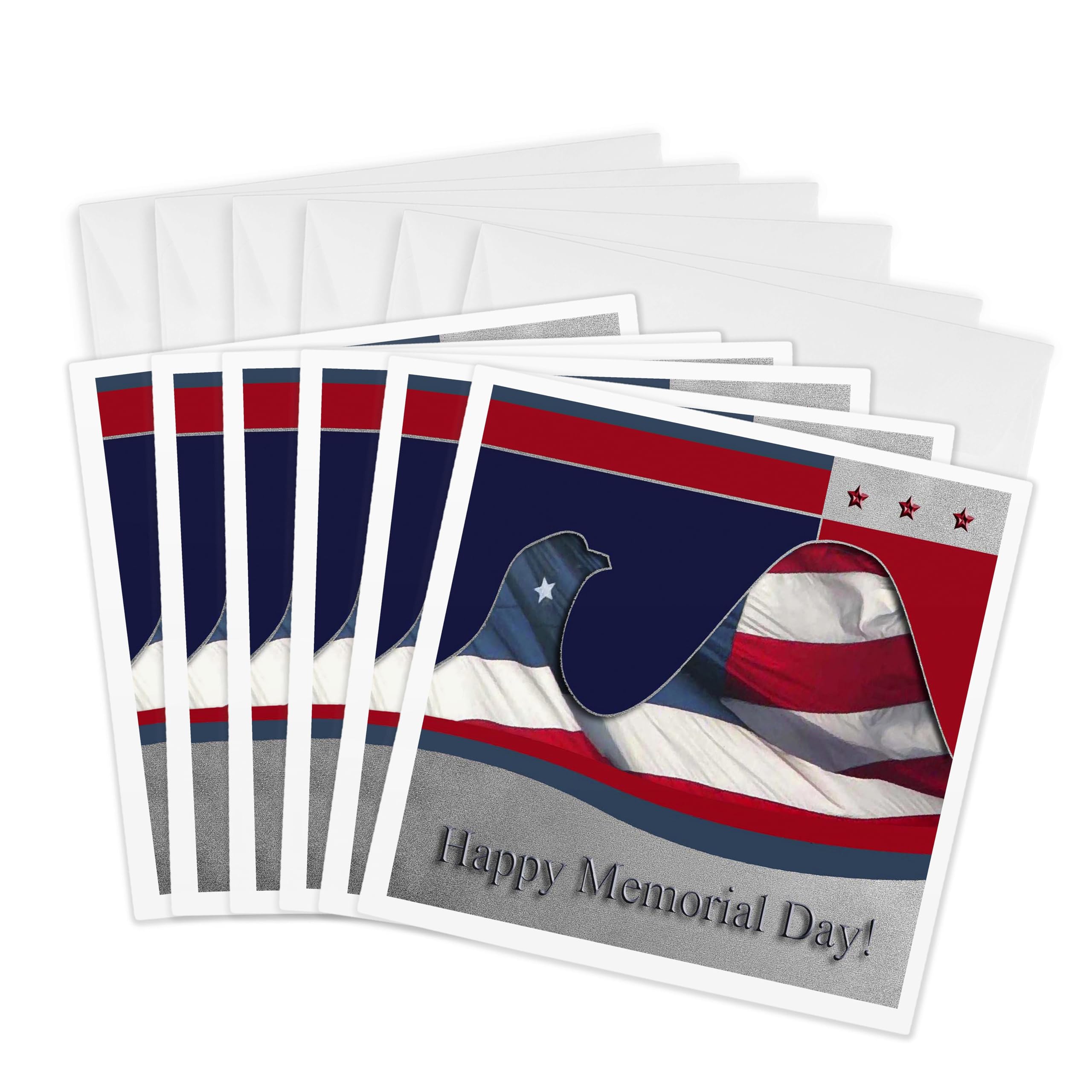 3dRose gc_40419_1 6 x 6-Inch "Memorial Day, Flag Eagle" Greeting Card (Pack of 6)