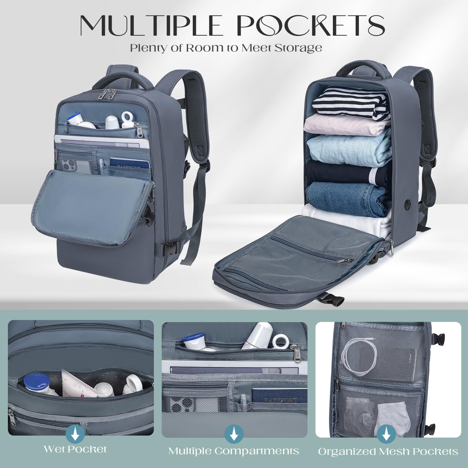 Xkdoai Zaino 40x20x25 per Ryanair, Zaino da Viaggio Aereo Bagaglio a Mano Borse Cabina Valigia Zaini Casual Unisex Borsone da Viaggio Impermeabile Casual Daypack