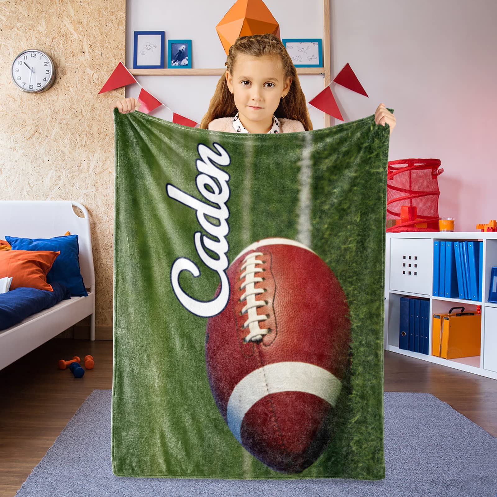 Personalized Baby Balll Soft Blanket: Custom Kids Football Design Blanket with Name and Number - Bedding Gifts for Infants Toddlers Adults 50x60inch