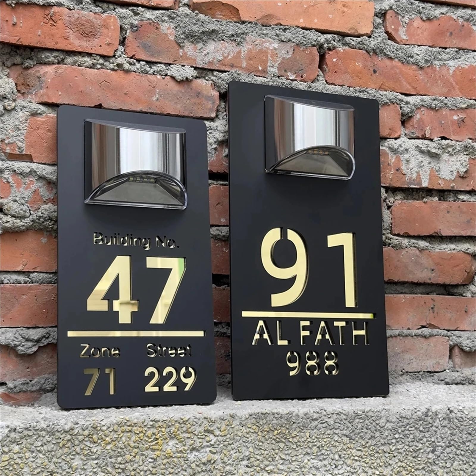 Targa con numero civico e numero civico a LED ad energia solare, in acrilico, personalizzabile con nome, decorazione per porte esterne e pareti (grigio oro rosa, 33 x 20 cm, carattere 1)