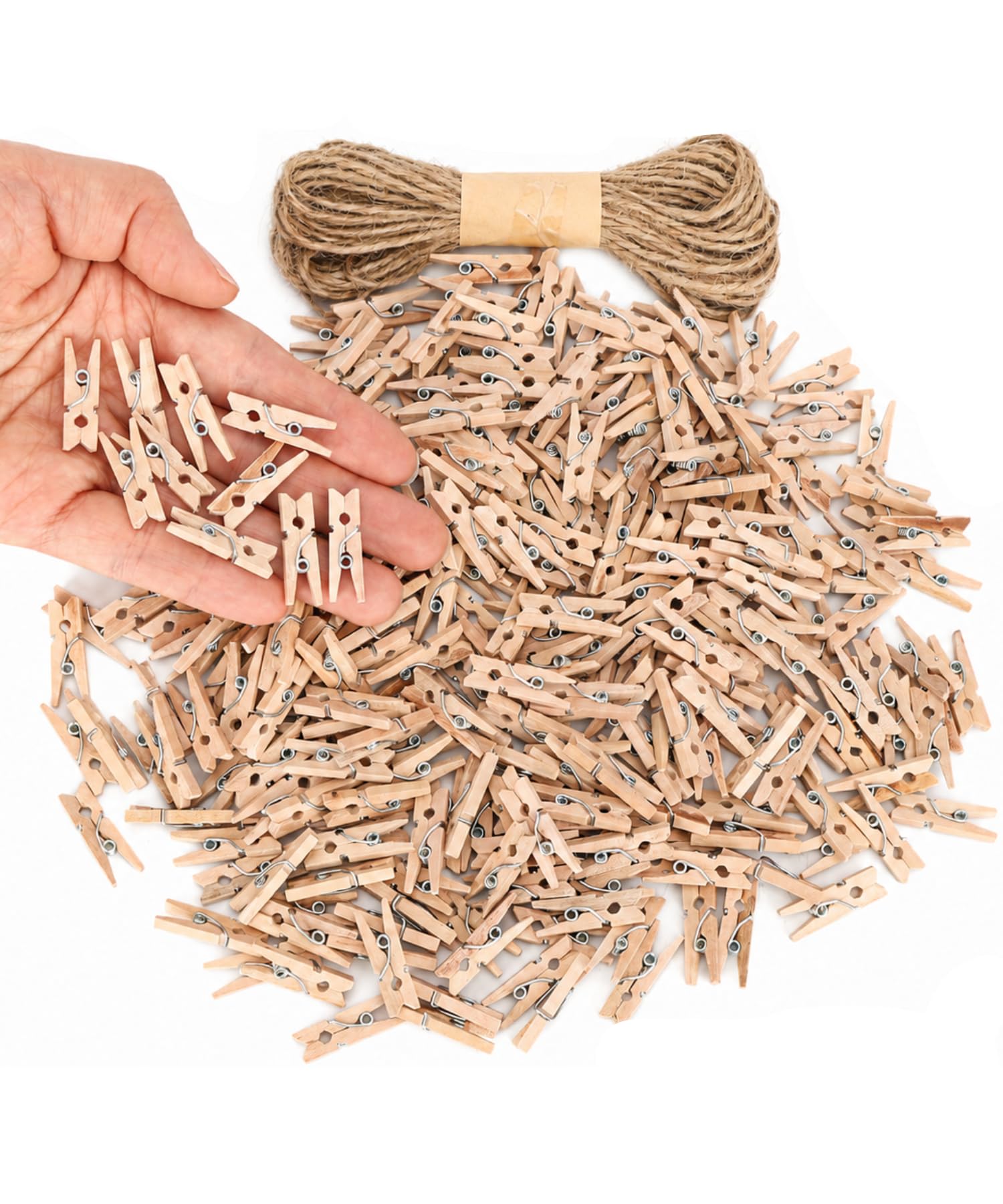 Mr. Pen- Mini Wooden Clothes Pins for Photo, 1 Inch, 300 Pack, Small Clothespins with 10 Meter Jute Twine for Scrapbooking, Labeling Plants, Gift Tags, Tiny Crafts, Photo Display, Decoration