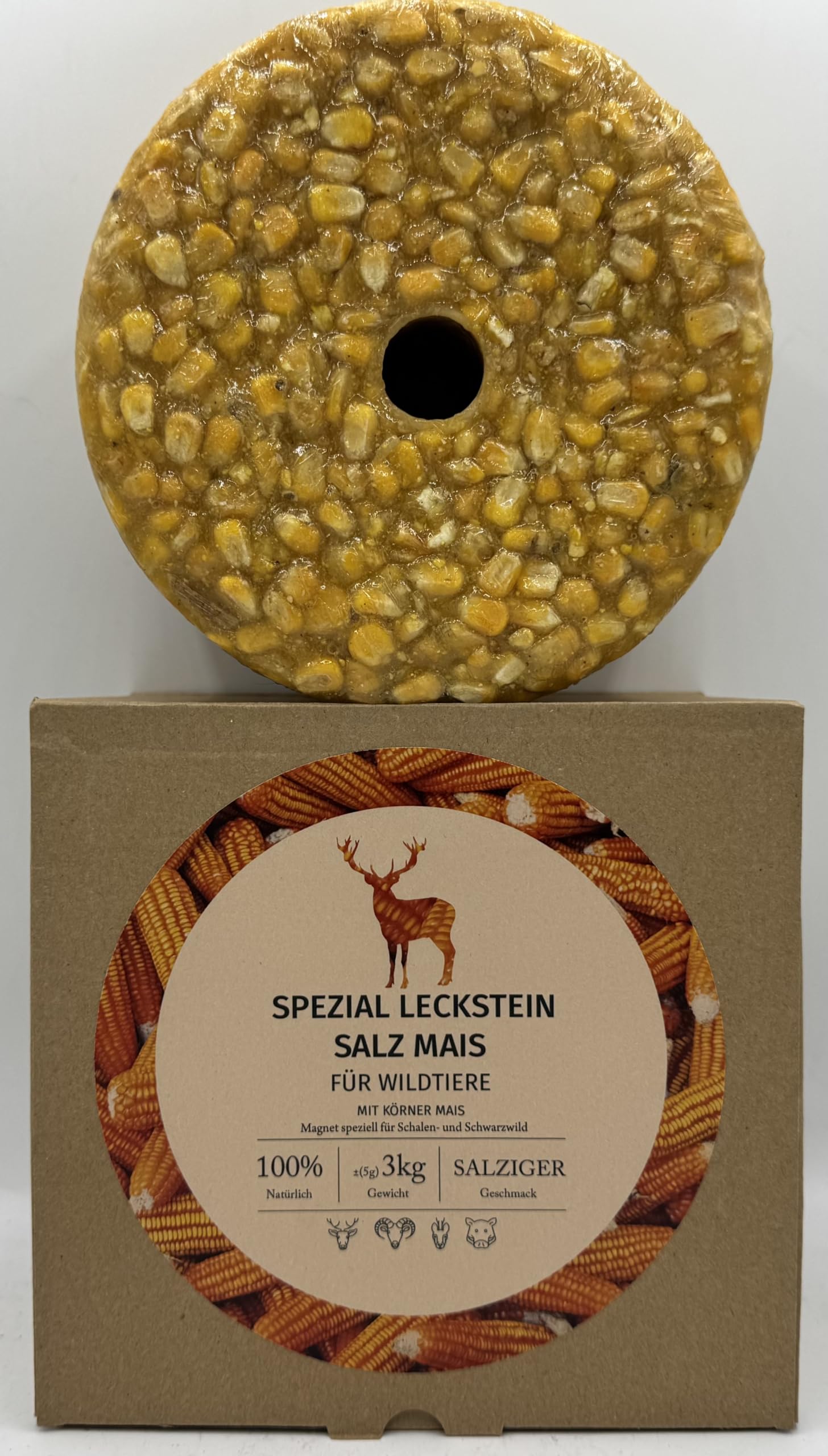 Sale speciale di mais | pietra extra dura | per cervi selvatici | per cervi rossi, damigelle, selvaggina sikawild, selvaggina selvatica | durata di utilizzo 3 kg (9,97 €/kg)