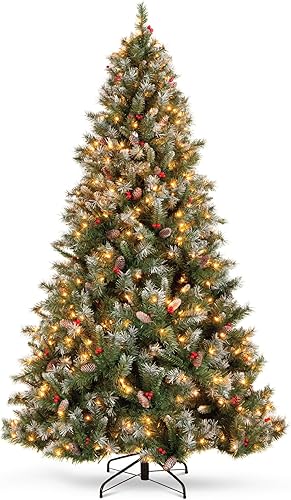 Miniatura 8 de Best Choice Products Árbol de Navidad artificial preiluminado con bisagras de pino predecorado de 9 pies con 2,058 puntas esmeriladas flocadas, 111