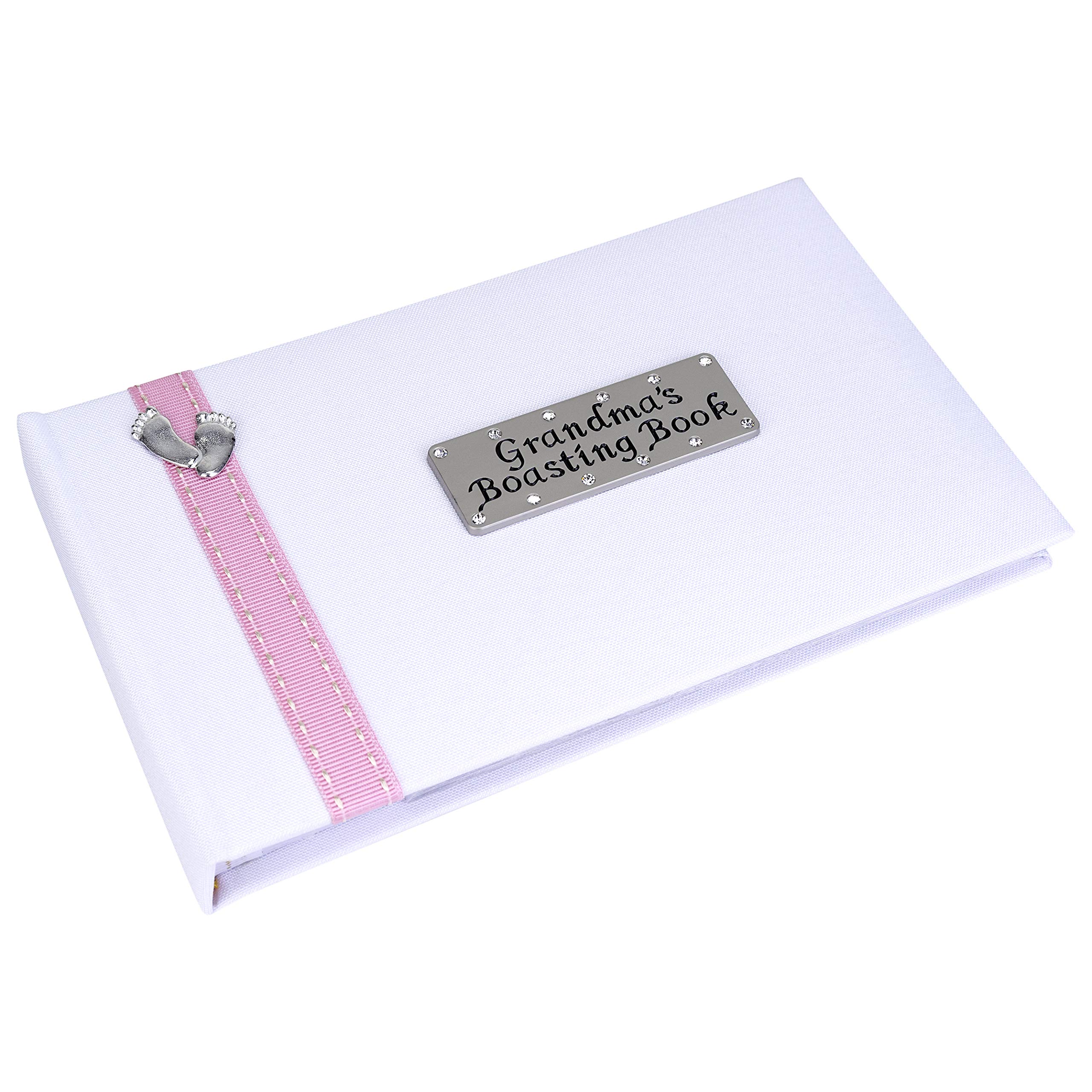 Metal Planet Ltd White With Pink Ribbon Grandma's Boasting Book (Photo Album) Holding 40 6X4 Inch Photos - Pink Ribbon