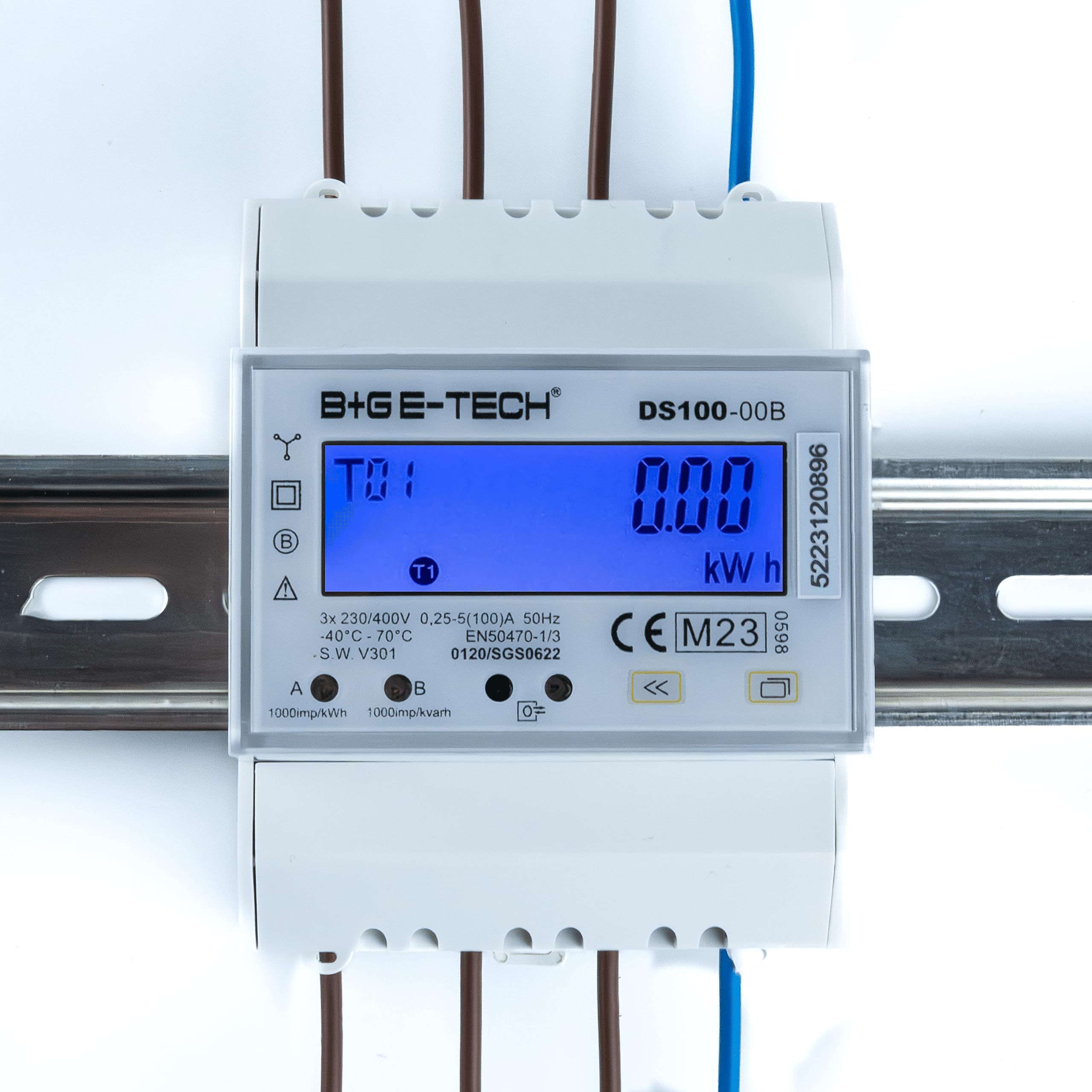 Drehstromzähler DS100-00B MID 25 digitaler 3 Phasen Zweirichtungs Stromzähler Hutschiene 4TE LCD RS485 Modbus RTU S0 Impuls MID geeicht 100A direkt
