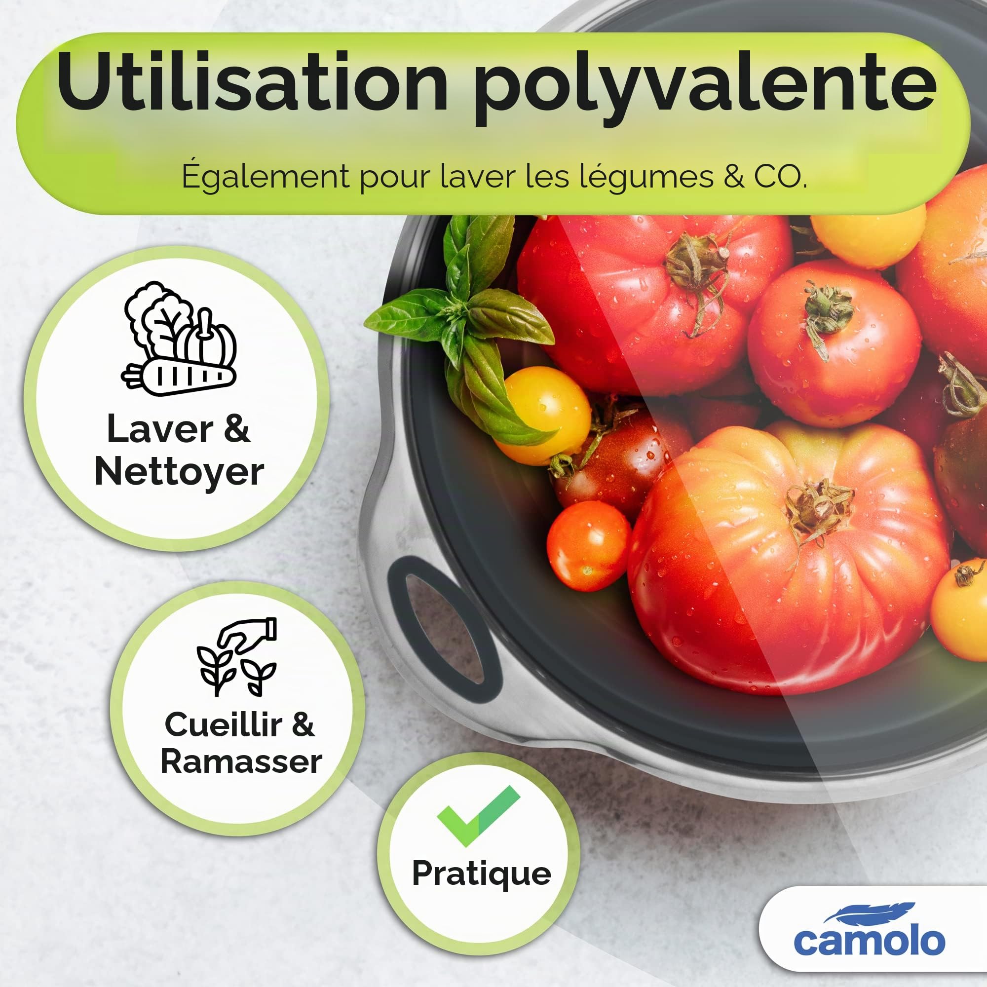 Passoire à pâtes en acier inoxydable et silicone - Pliable - Résistant à la chaleur et peu encombrant - Gris
