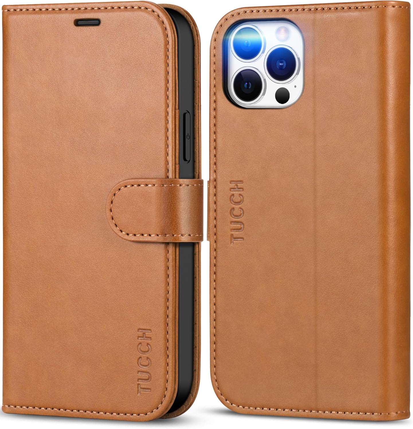tucch wallet case for iphone 12 pro max 5g, magnetic pu leather stand flip folio phone cover with tpu protective inner shell, rfid blocking card slots compatible with iphone 12 pro max, light brown