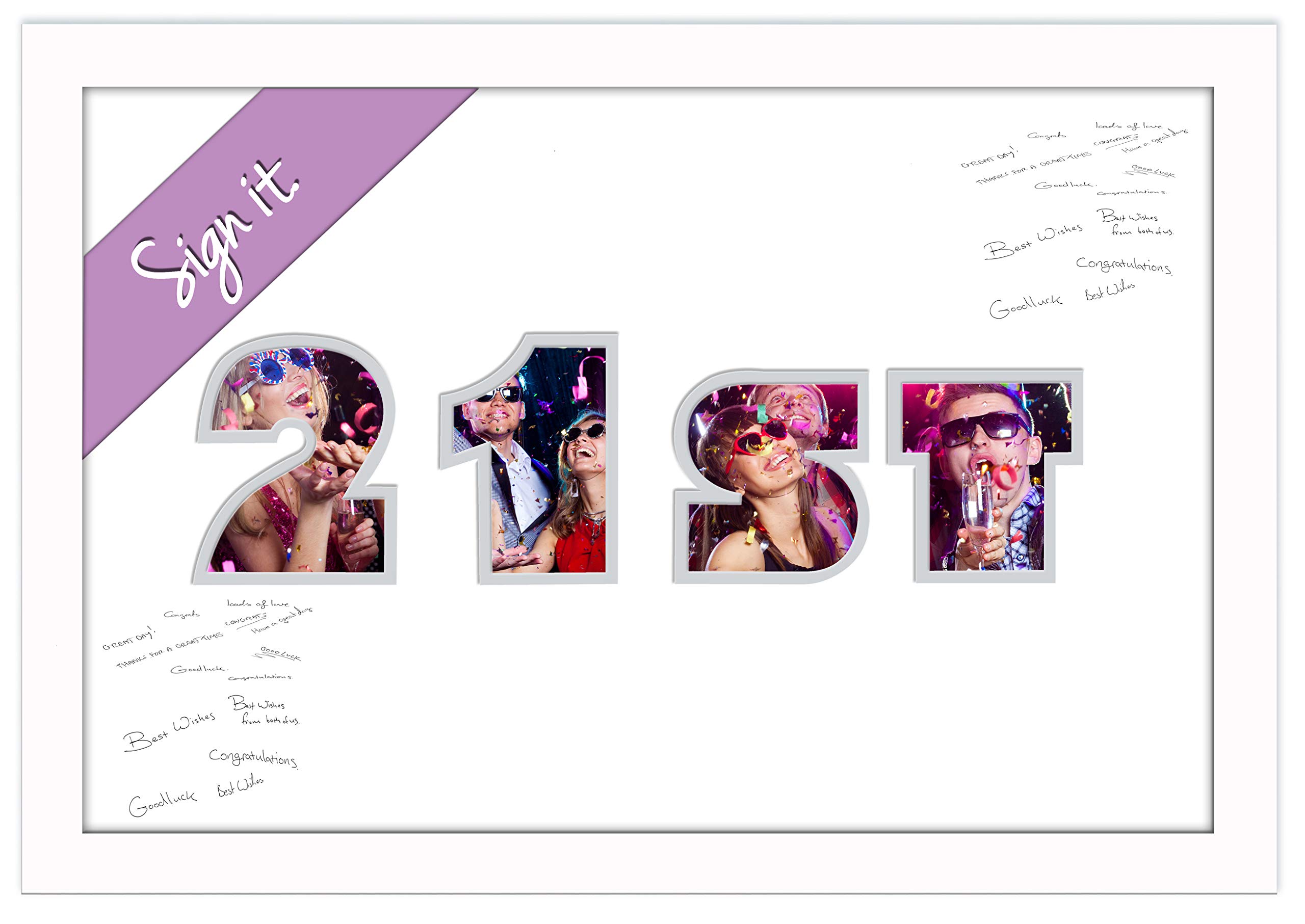 21st Birthday Signing Personalised Autograph Signature Guest Book Photo Frame To Sign (White Finish Frame)