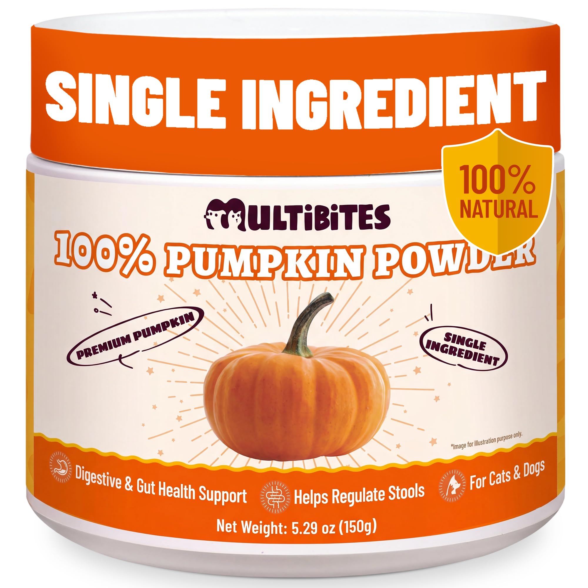 MULTIBITES Pure Pumpkin Powder for Dogs & Cats - Fibre for Dogs - 150g