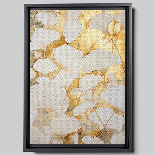 Original Ginkgo biloba Print On Canvas, Modern Textured Gold Wall Art, Abstract Gold Leaves Print, Living room Wall Decor, Wall Art, Print