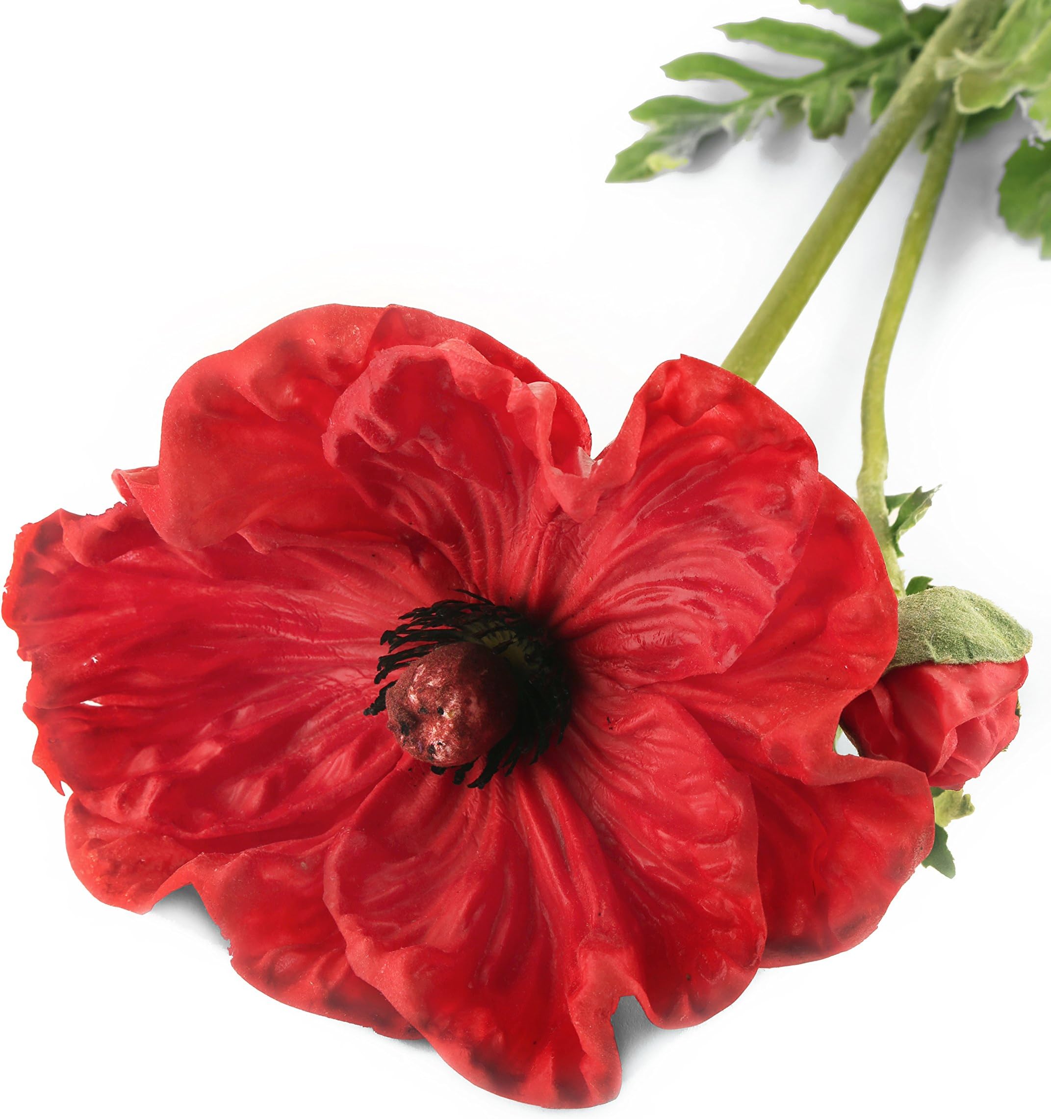 Floral Elegance Artificial 74cm Single Stem Real Touch Red Poppy Flower