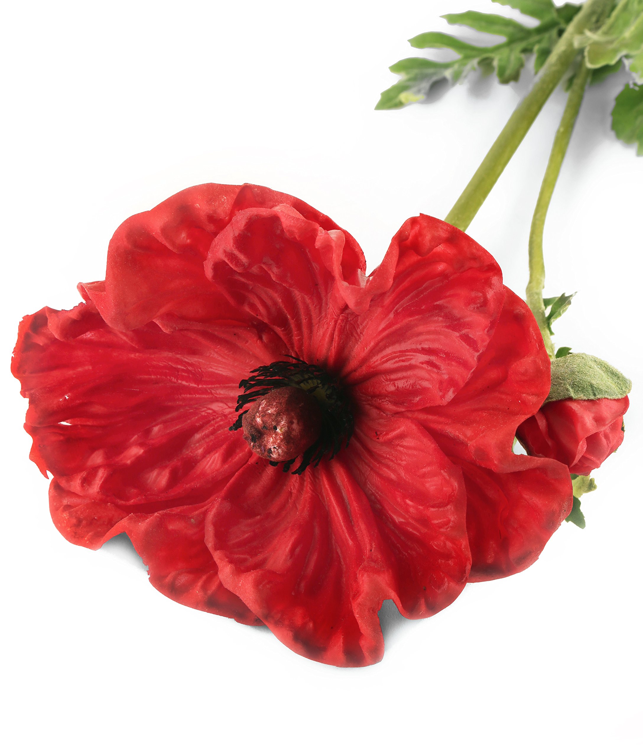 Floral Elegance Artificial 74cm Single Stem Real Touch Red Poppy Flower