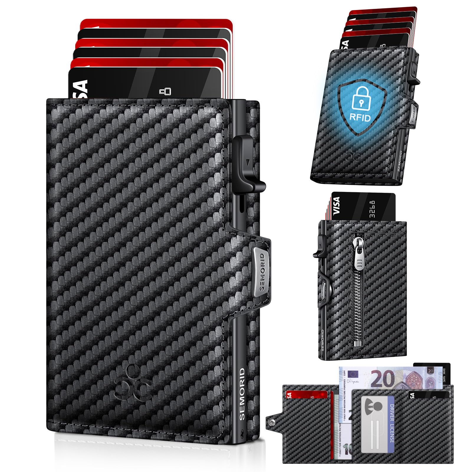 SEMORID Geldbörse Herren, Portmonee Herren mit Münzfach & RFID Schutz, Slim Wallet Pop-up Kartenetui Herrens, Geldbeutel Herrens für 9-11 Karten ID-Fenster Geldscheinfach Smart Wallet for Men
