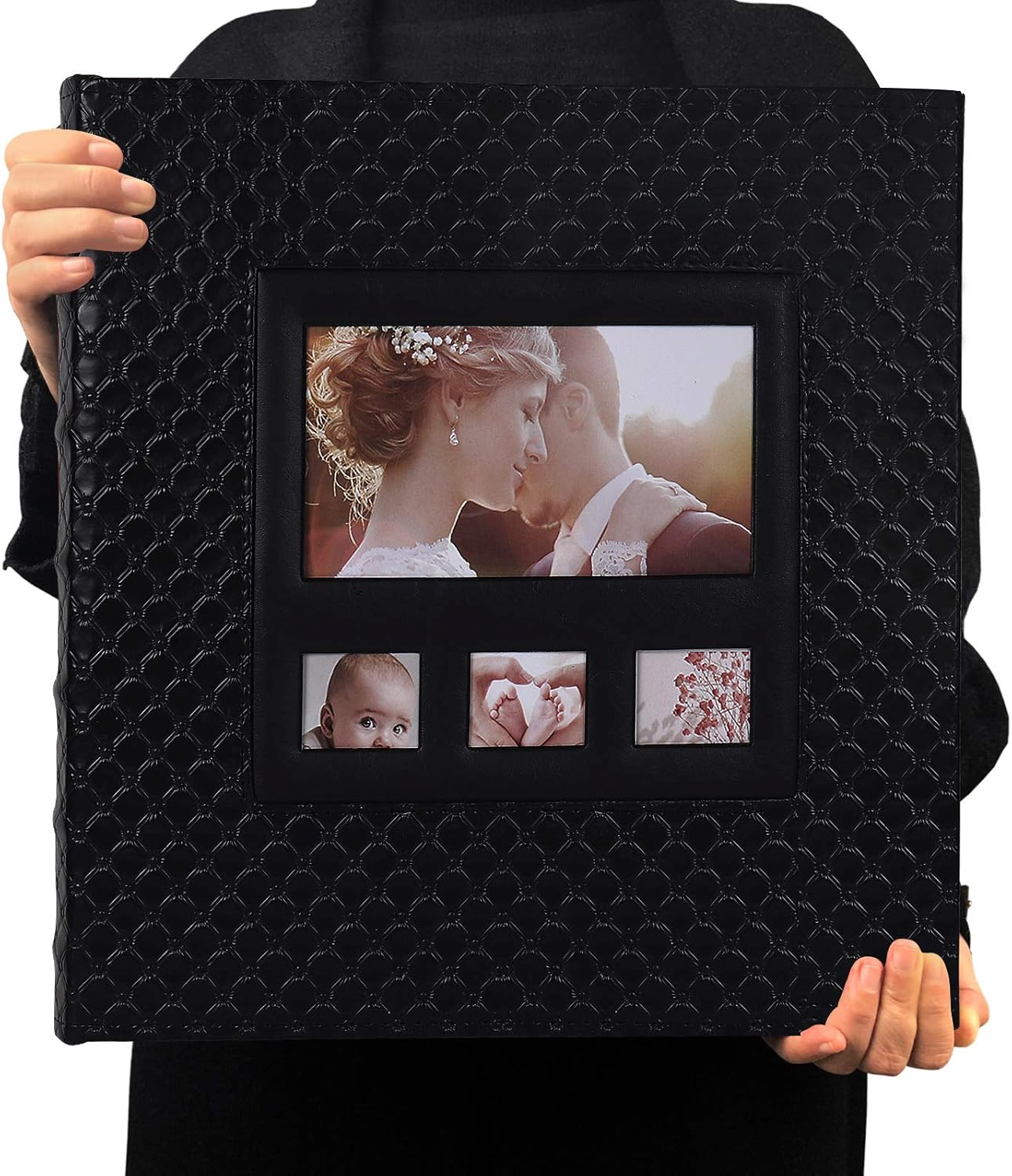 RECUTMS Photo Pictures Album 4x6 600 Photos,Large PU Leather Cover 5 Pockets per Page, Each Pages Holds 3 Horizontal & 2 Vertical Photos Great Gift for Mother,Father (Black)13.6 x 13.2 x 2.2 inches