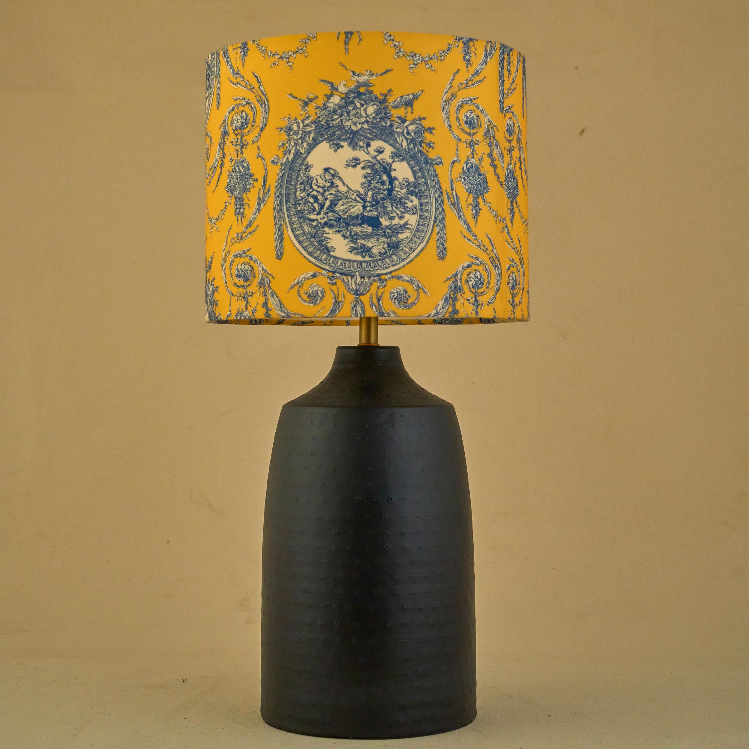 21'' Metal Base Table Lamp for Bedroom, Living Room | Hammered Metal Base Bedside Night Lamp with Printed Shade | E27 Holder | Easy Assembly, 10.5x21x7 Inches, Yellow Victorian Shade-image-39