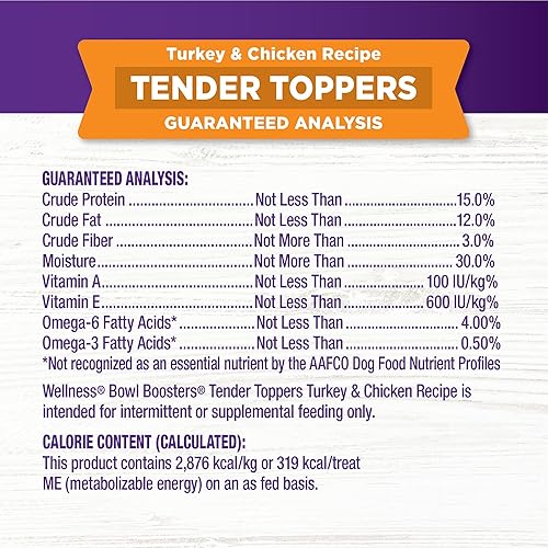 Miniatura 8 de Wellness Bowl Boosters Tender Toppers, decoración de comida para perros para razas pequeñas, medianas y grandes, sin granos, natural, pavo y pollo,