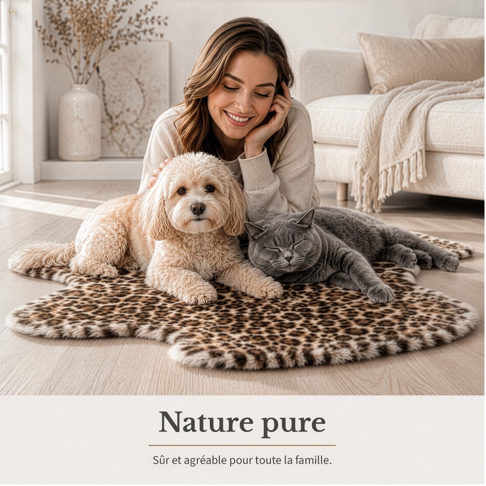 KARAT Peau de Mouton Design Audrey - Véritable Peau d'agneau en 100% Laine de Mouton - Couvre-Siège Doux, Thermorégulateur et Décoratif (Leopard)