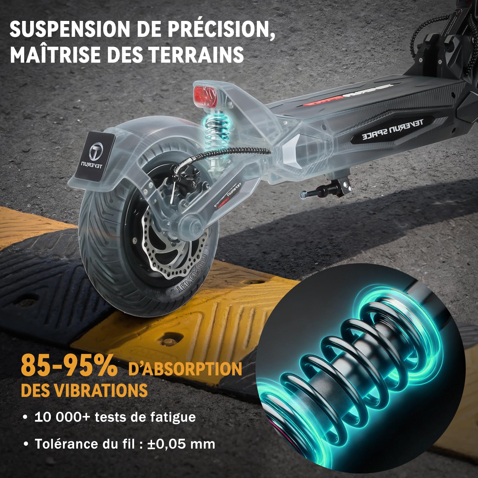 Teverun Space Lite Trottinette Électrique Adulte, 25km/h Max., Double Moteur de 500W, Double Suspension, Pneus Tubeless de 10", IPX6, Autonomie 60km, Trottinette Électrique avec Application