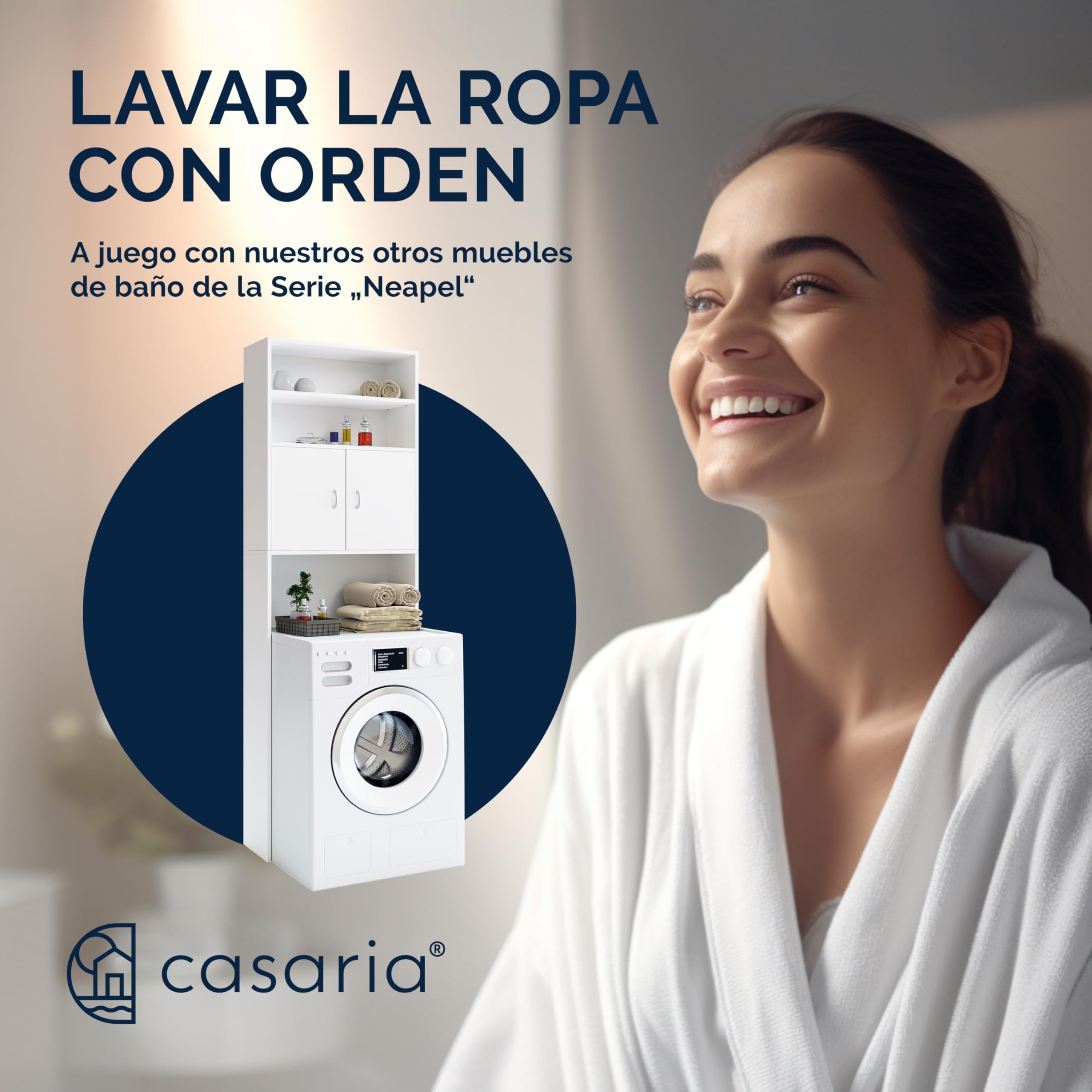 CASARIA® Mueble Alto para Lavadora Secadora, Estanteria Almacenamiento sobre Inodoro, con 2 Estantes, Estanterias Alta de Almacenaje Baño Armario Alto 185x63x20cm