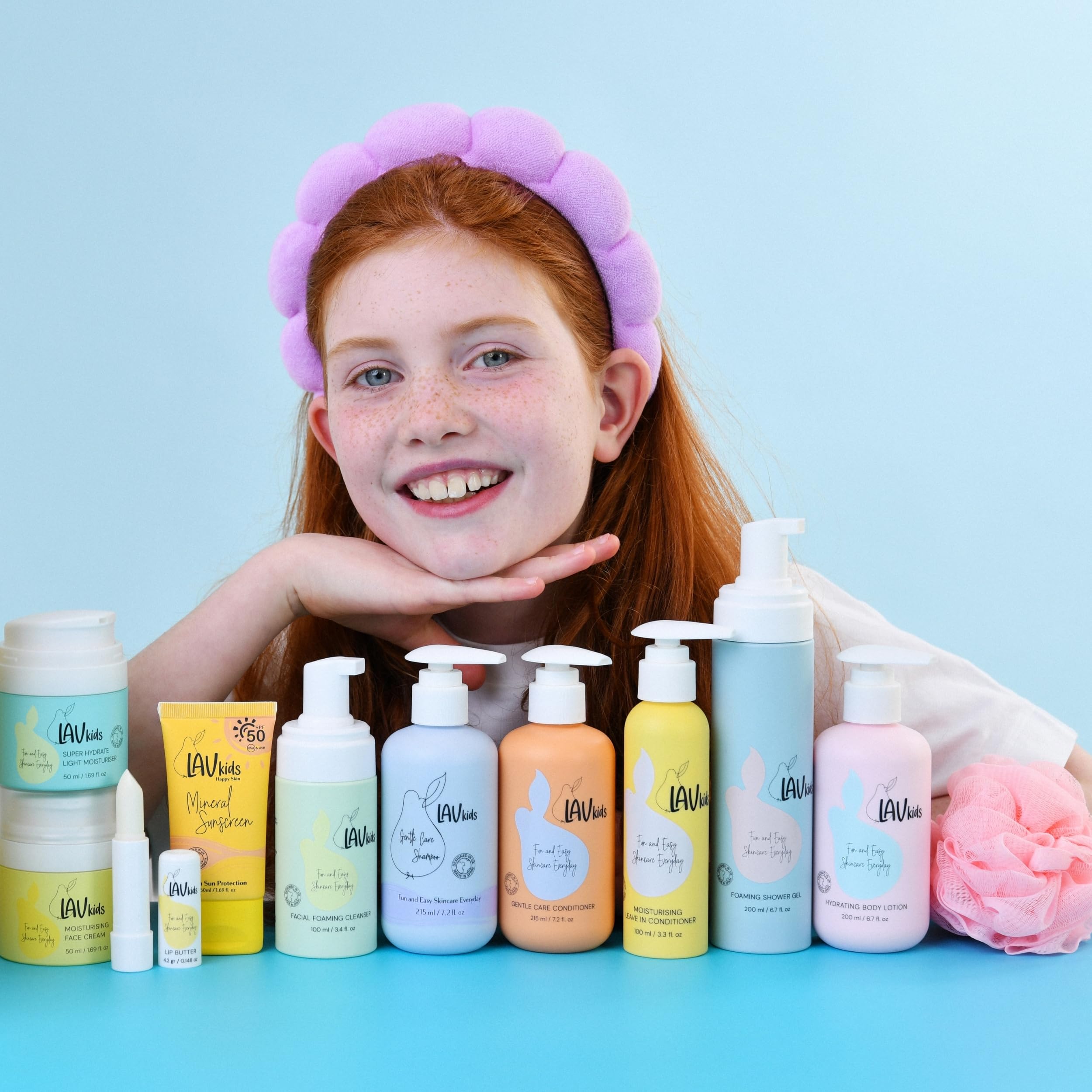 LAV kids Zestaw do pielęgnacji skóry dla dzieci, szampon, odżywka, żel pod prysznic, balsam do ciała, krem do twarzy, LSF 50, masło do ust, testowany dermatologicznie