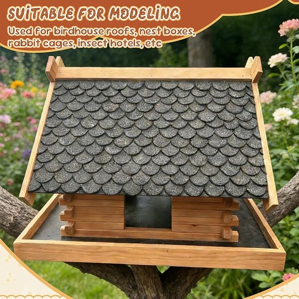 32 Pièces Mini Bardeaux de Toit Auto, Auto-adhésifs Bardeaux de Toiture Imperméables, Bardeau de Toit en Feutre Autocollant, pour Nichoir, Clapier, Hôtel à Insectes, Niches, Gris - 5