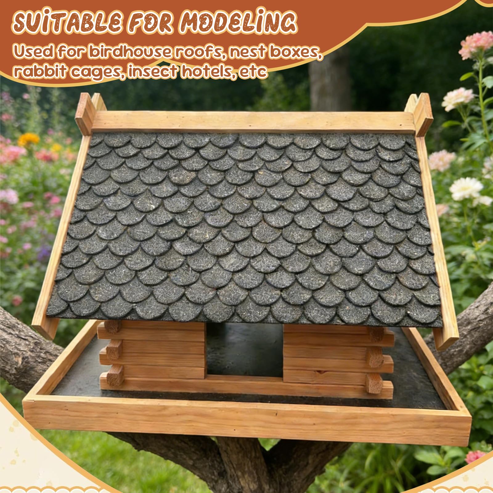 32 Piezas Tejas de Fieltro para Pajarera, Fieltro Autoadhesivo para Tejas, Mini Teja para Techos Autoadhesivas, Teja para Casa Pajaros Exterior Autoadhesivas, para Pajareras, Conejos, Gris