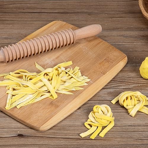 Miniatura 3 de Cortador de pasta fettuccine de madera de haya de 0.276 in, cortador de pasta de fideos, rodillo de celosía, cortador de masa, rodillo de madera,
