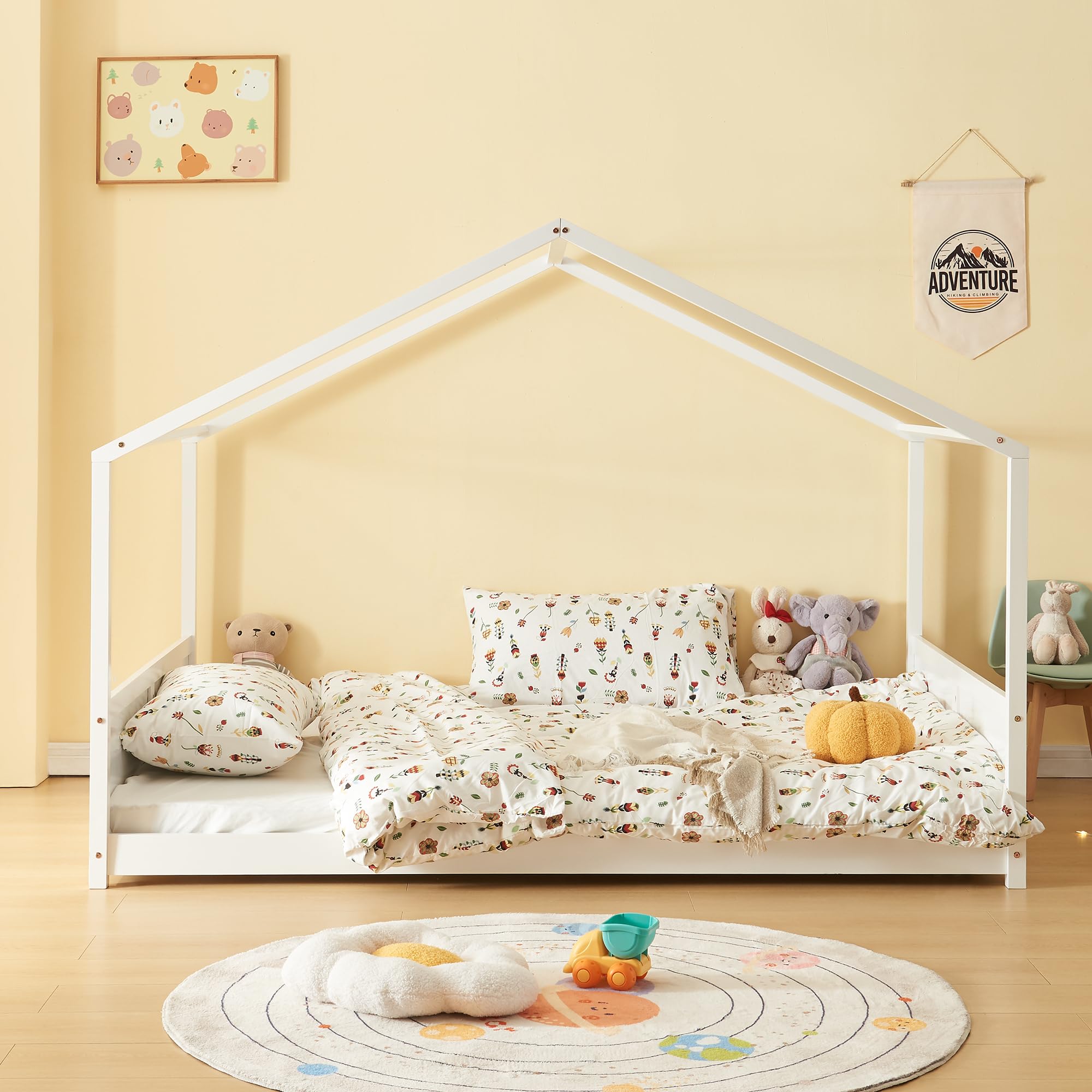Letto A Forma Di Casetta Per Bambini - 120x200 Cm, Struttura In Bamb&ugrave; - Naturale, Zona Riposo Accogliente