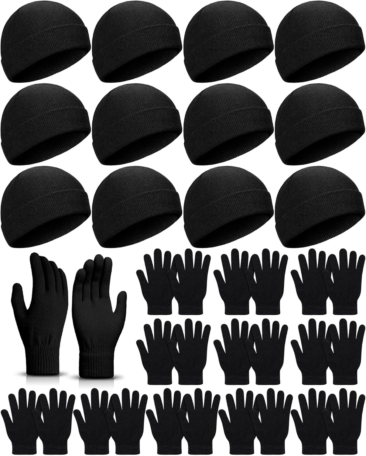 24 Pack Winter Beanies Gloves Cold Weather Unisex Hat Warm Knit Gloves Beanies in Bulk for Men Women, Warm Cozy Gift
