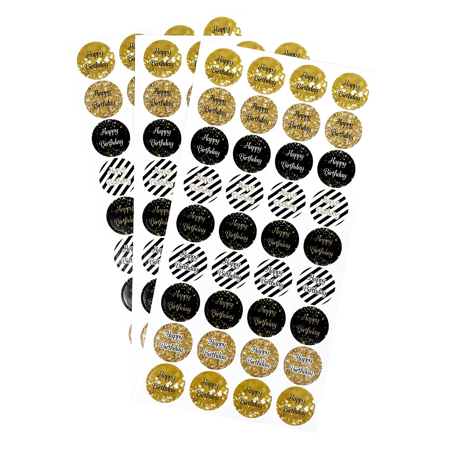 Oblique Unique® Pegatinas de cumpleaños con texto en inglés "Happy Birthday", 108 unidades, para fiestas, regalo, decoración, decoración de cumpleaños, color dorado, negro y blanco