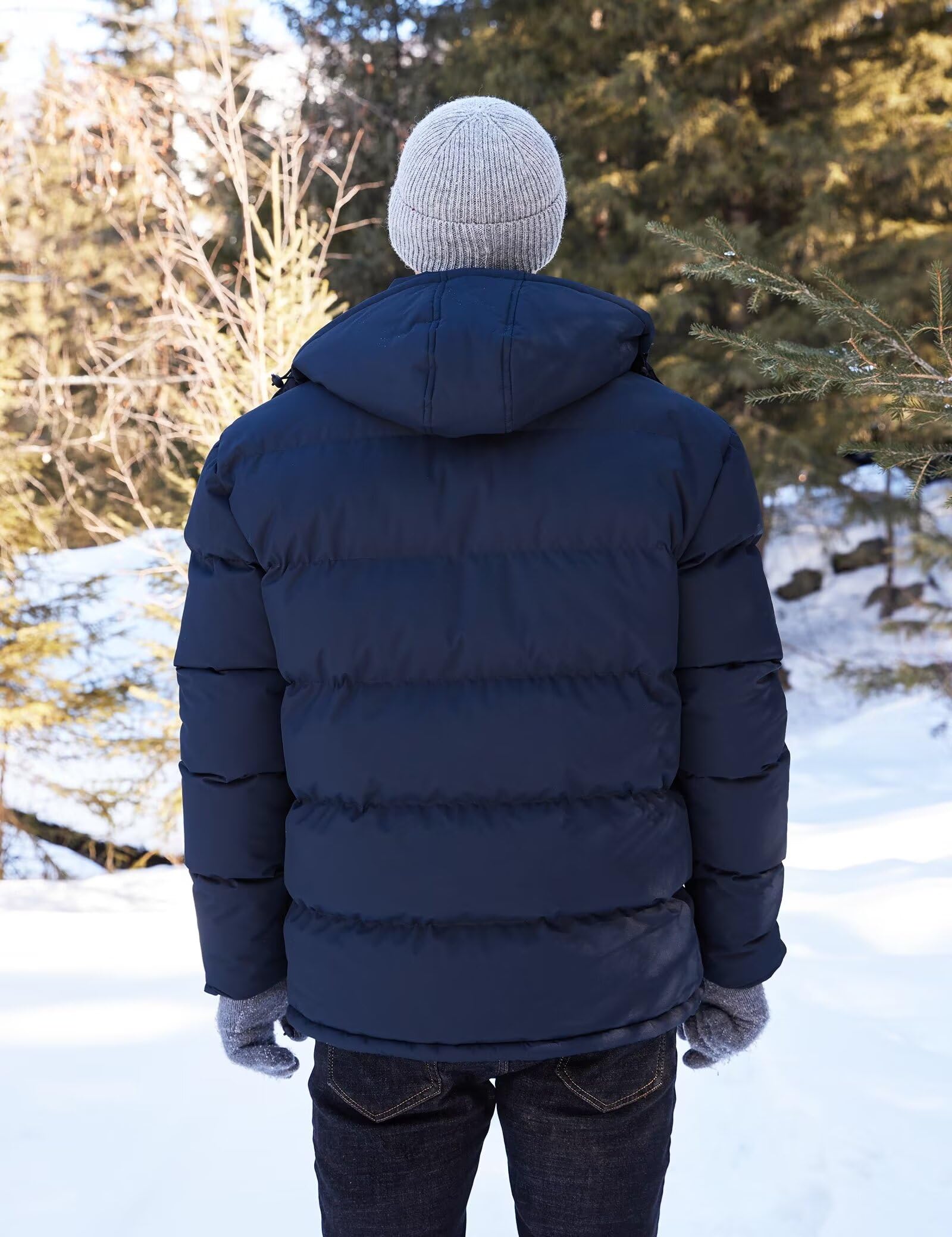 BEST SOUTH Chaqueta acolchada de invierno con capucha para hombre, de forro polar, cálido, con burbujas, ropa exterior para clima frío