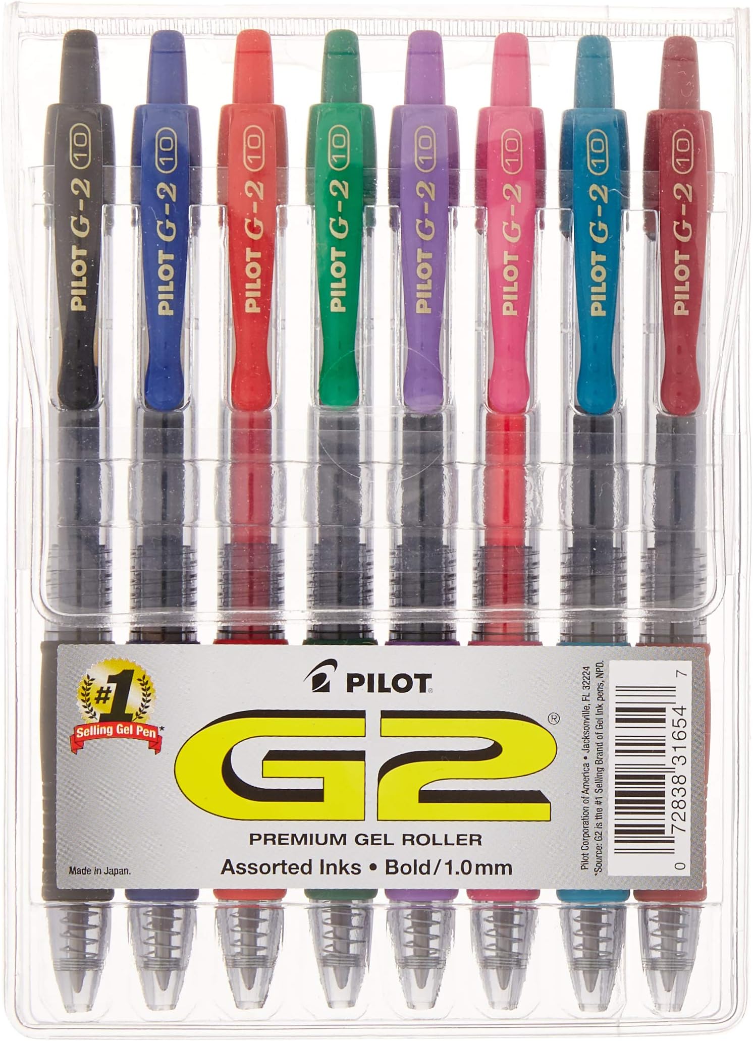 - Pilot(R) G-2(TM) Retractable Gel Ink Rollerball Pen, Bold Point, 1.0 mm, Assorted Barrels, Assorted Ink Colors, Pack of 8