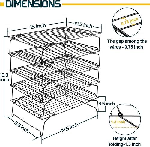 Miniatura 2 de P&P CHEF - Estantes de enfriamiento antiadherentes de 5 niveles, juego de estantes apilables para hornear para cocinar asar, apto para horno y fácil