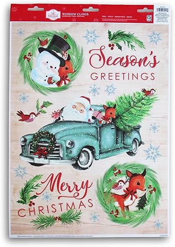 Adhesivo estático navideño para ventanas o espejos, elegantes decoraciones navideñas para el hogar, aula, oficina y más (saludos de temporada, Papá