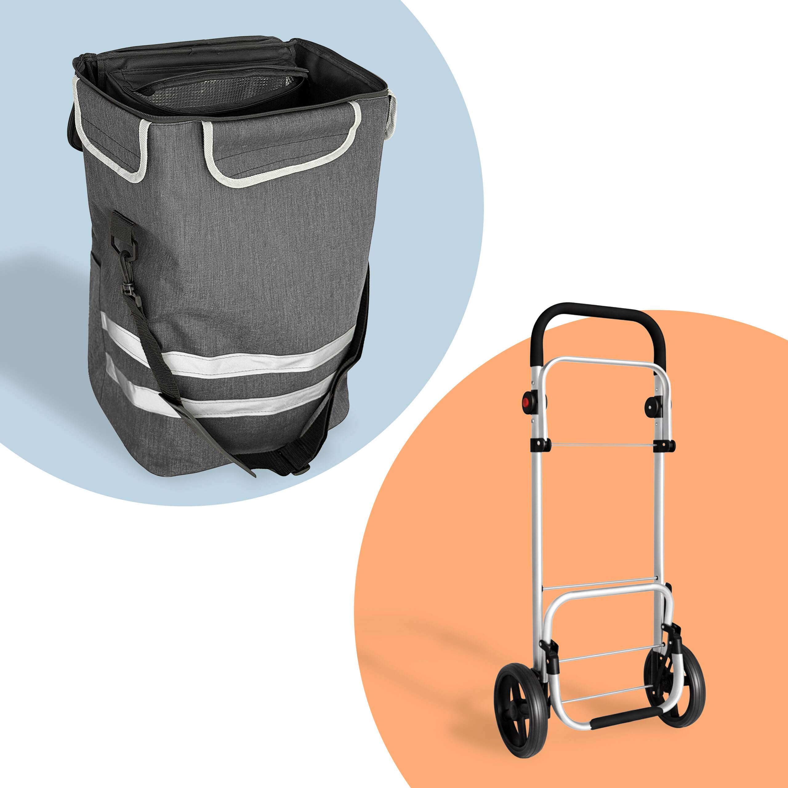 Relaxdays Wózek na zakupy, 2 duże koła, komora chłodząca, zdejmowana torba, 45 l, do 35 kg, składany wózek na zakupy, szary