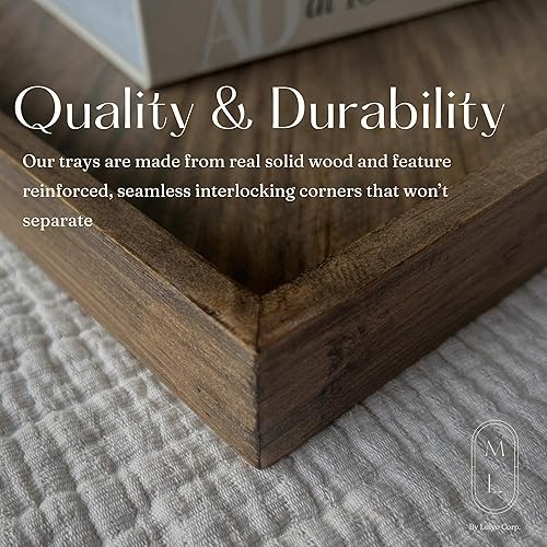 Miniatura 4 de LUIYO Bandeja grande de madera otomana, con mango de cuero, decorativa de madera, 24 x 24 x 1.5 pulgadas, bandeja cuadrada para servir mejor para