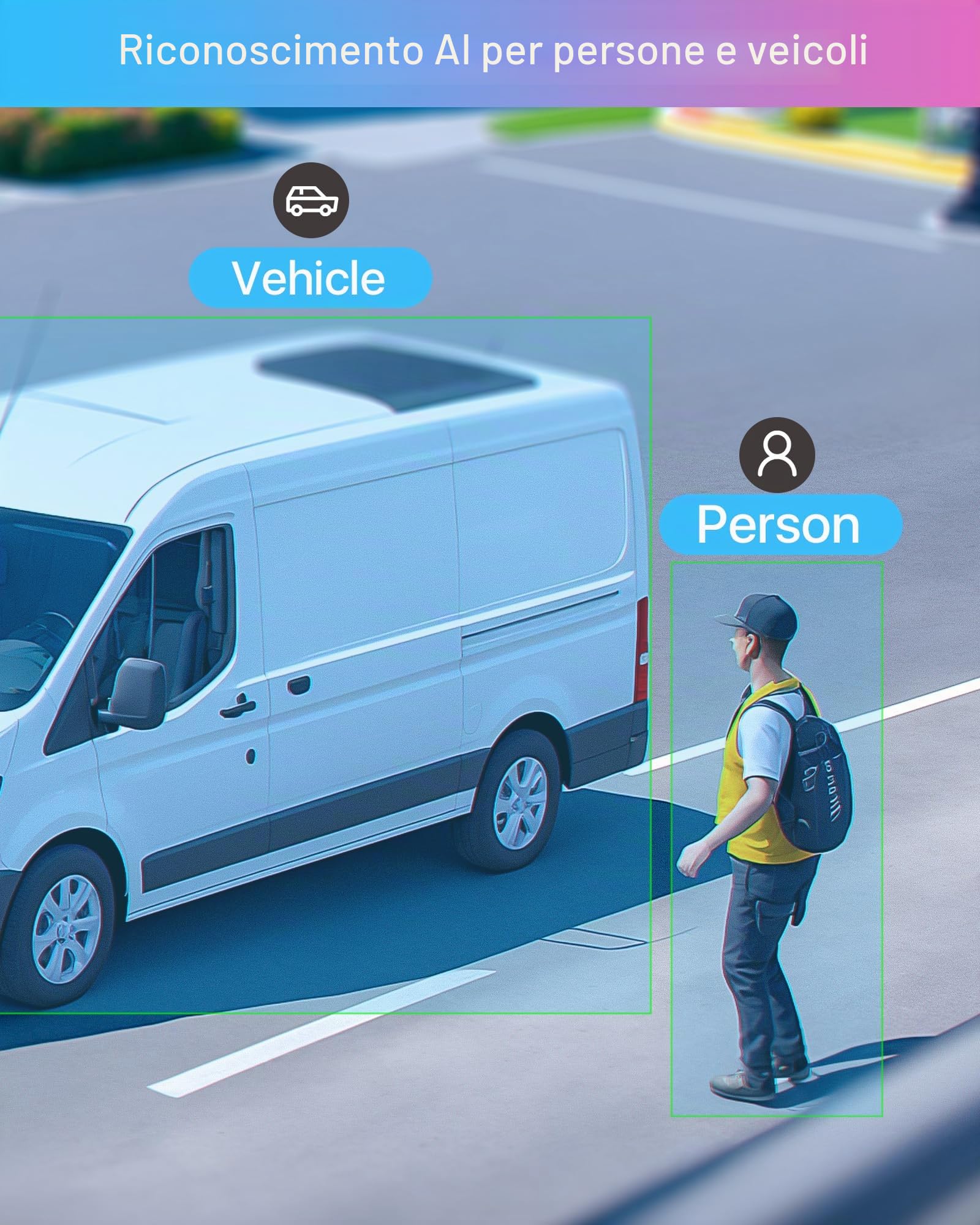 ZOSI Telecamera Wi-Fi Esterno 4MP, 2,5K Telecamera da Esterno WiFi 360° IP66, Visione Notturna a Colori, Videocamera Tracciamento Intelligente, Rilevamento di Umano, Veicoli e Aree