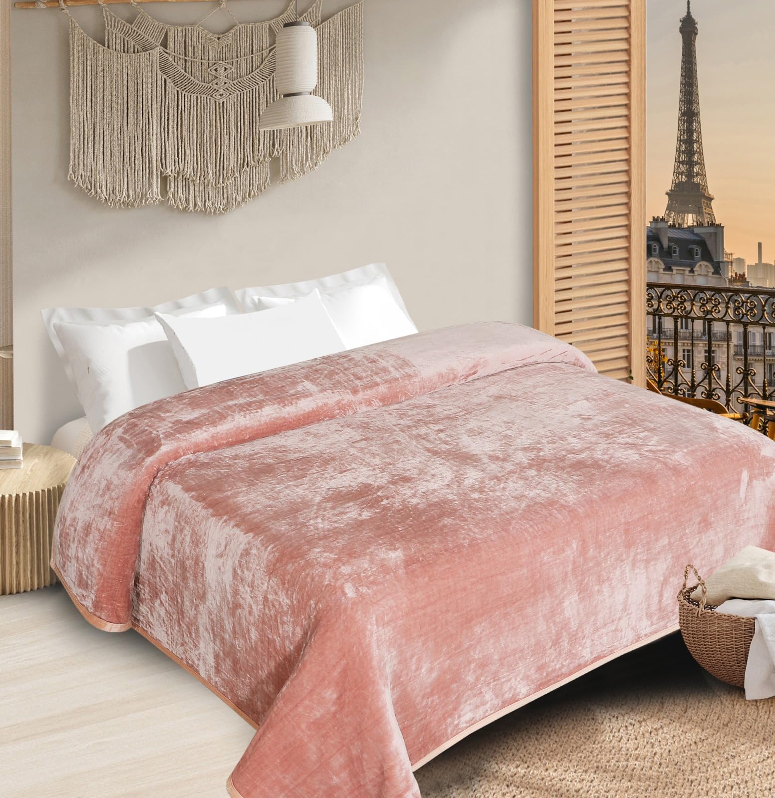 INDHOME Fleece Premium Double Size AC Blankets Super Soft Flannel Fuzzy Blanket for Bed, Sofa, Couch- Luxury Cozy Plush Throw Blanket, (90 X 90 Inch, Coral), 200 TC