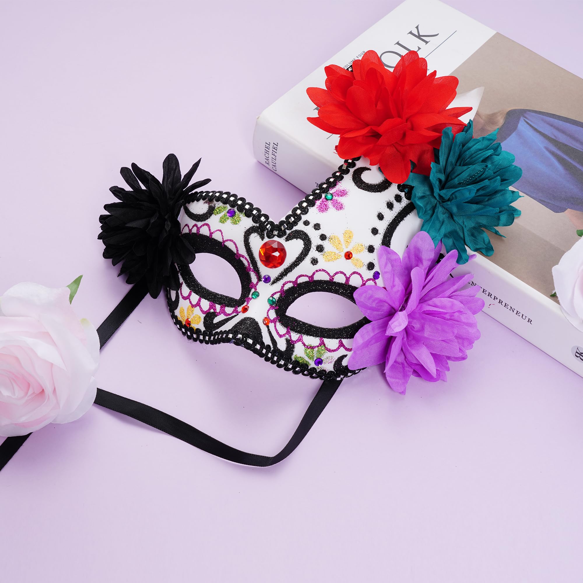 SUMERSHA Mexican Day of the Dead Masquerade Mask for Women Floral Sugar Skull Eyemask Halloween Costume Mask