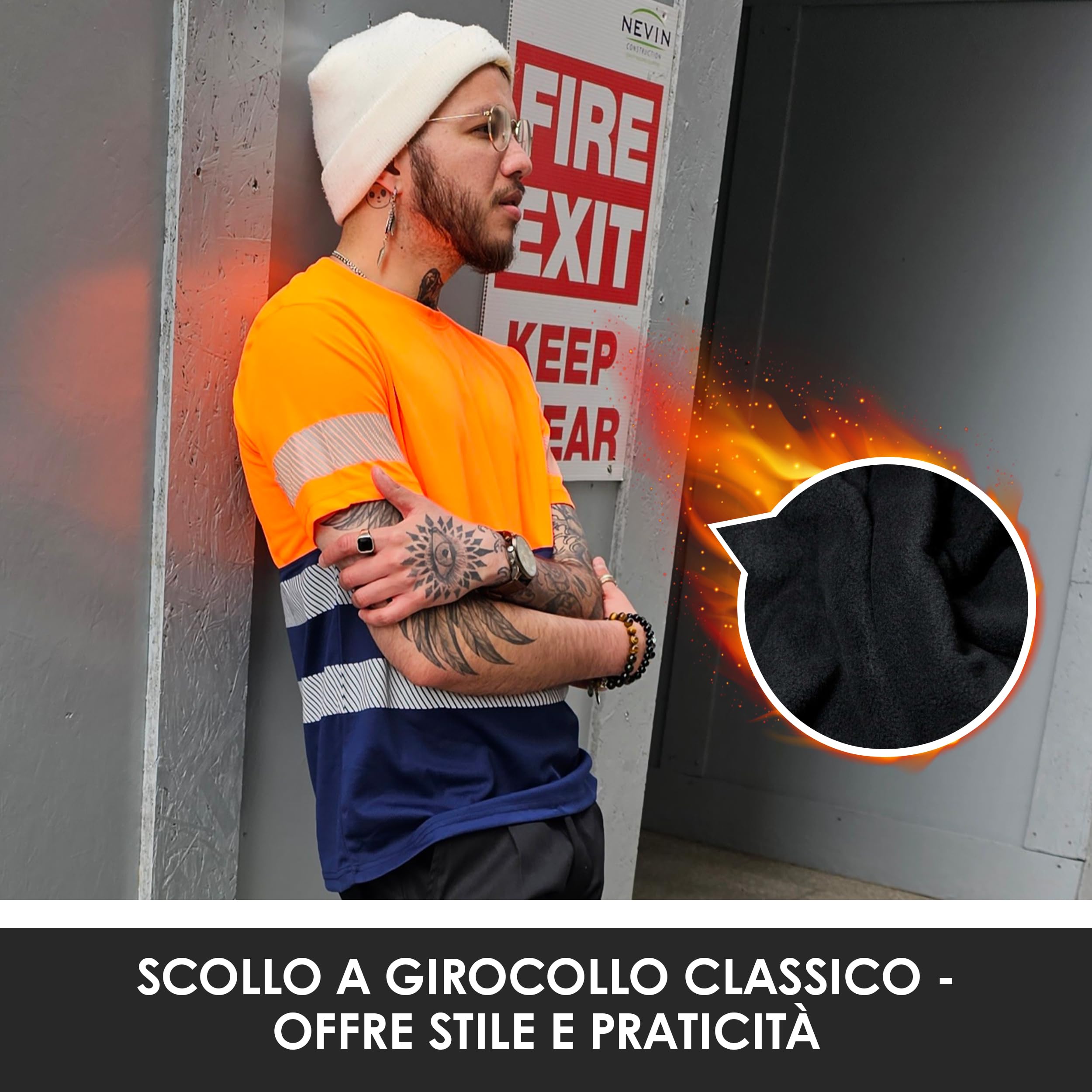 Apparel - T-shirt haute visibilité - T-shirt réfléchissant - T-shirt de sécurité - T-shirt de travail - T-shirt d'avertissement pour homme - T-shirt de travail - Orange/noir - Taille L