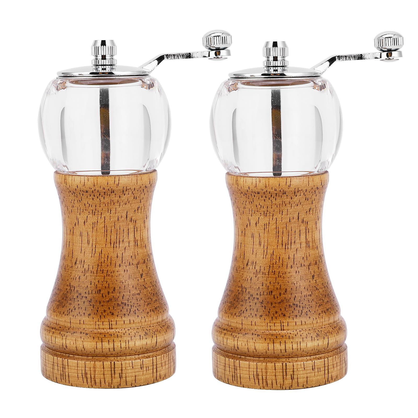 6 Inches Salt and Pepper Grinder Set, 2Pack Manual Beech Pepper Grinders, Adjustable Wooden Pepper Mill with Ceramic Rotor, Wood Refillable Pepper Mill for Kitchen Home Restaurant Use