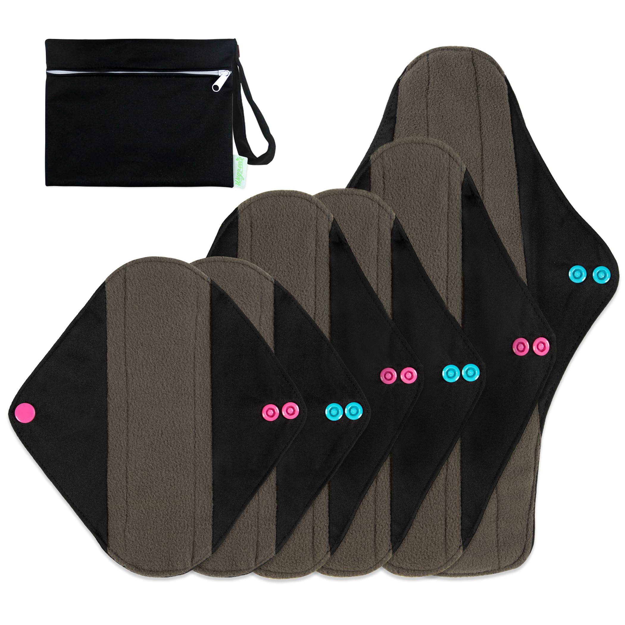 wegreeco Charcoal Reusable Menstrual Pads - Reusable Sanitary Pads | Reusable Panty Liners | Soft Cloth Menstrual - 6 Pack with 1 Cloth Mini Wet Bag (Starter Kit Set, Cherry Blossoms)