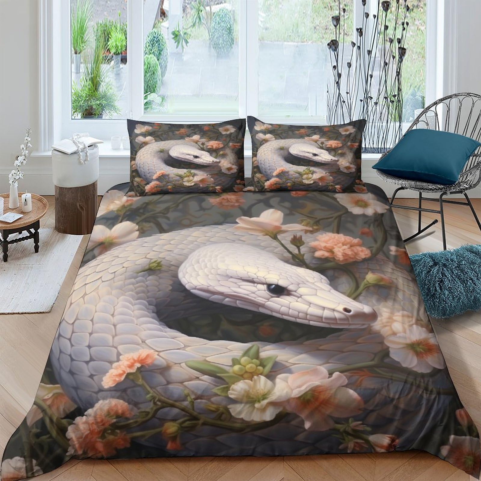 Housse de couette serpent 3D en microfibre 200x200cm avec 2 taies d'oreiller