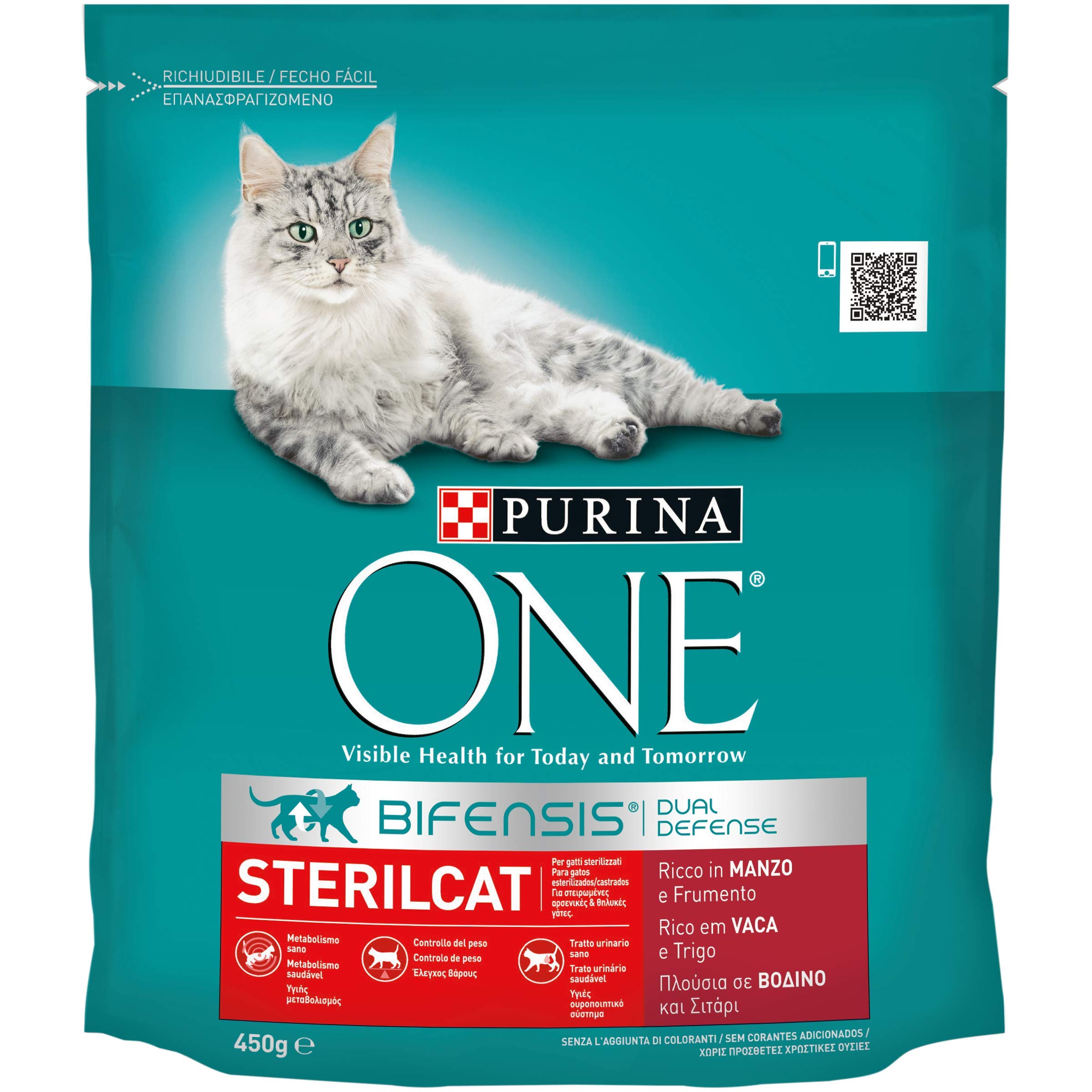 Purina One Bifensis Sterilcat Crocchette Gatto Sterlizzato, Ricco in Manzo e Frumento - 10 sacchi da 450 g ciascuno (Confezione da 10 x 450 g) | Confezione 10x450g | Difese immunitarie
