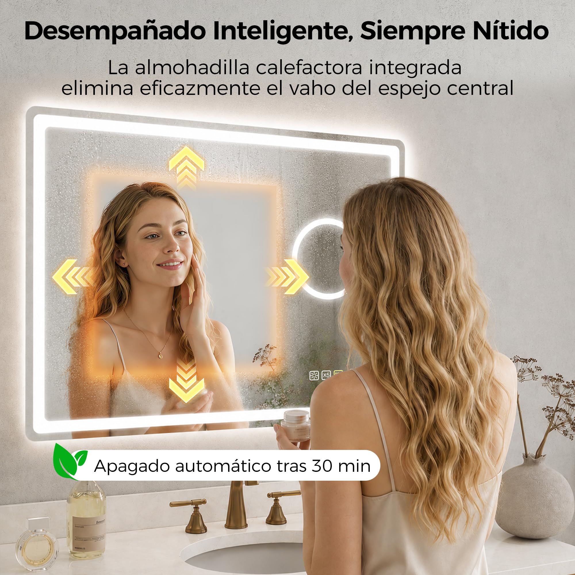 STARLEAD 70x120cm Espejo Baño con Luz LED, Aumento 5X y Antivaho | Regulable, 3 Colores 3000K-6500K, Memoria, IP44, Vidrio Templado, CRI>90, Control Táctil, Montaje en Pared
