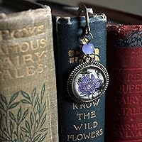 Vista 6 de Marcapáginas de latón con botón de Aster o solteros púrpura con cabujón de cristal de decoupage invertido